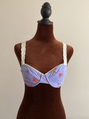 Floral bathing suit top with crochet straps